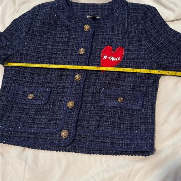 Kerri Rosenthal Navy Tweed Jacket with Red Heart Accent M - Picture 6 of 11